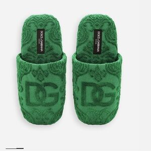 Dolce & Gabbana Emerald Green Jaquard Cotton Terry Slippers